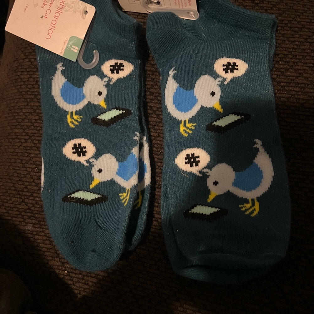 Xhilaration Teal Bird Graphic Socks Two Pair